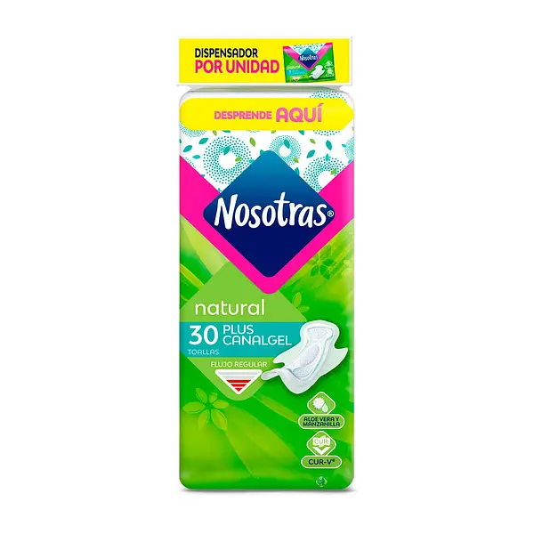 Toallas Higiénicas Nosotras Natural Plus Canal Gel X 30 Unid