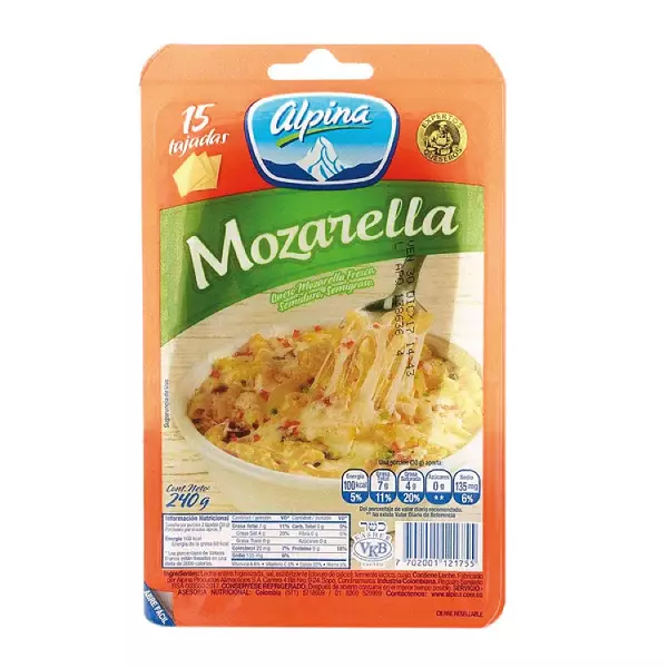 Queso Mozarella Alpina Tajado X15