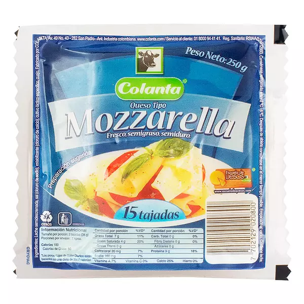 Queso Mozarella Colanta Tajado X15