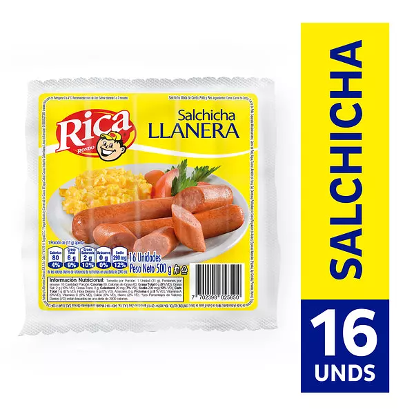 Rica Salchicha Llanera 500g X16